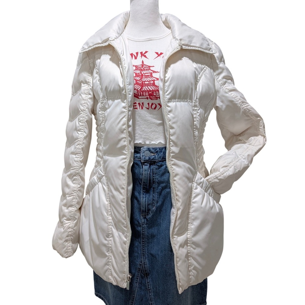 Laundry by Shelli Segal White Puffer Jacket Womens Size M Quilted Trim Full Zip